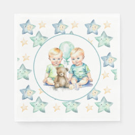 Servilleta De Papel Watercolor Twin Boys Baby Shower