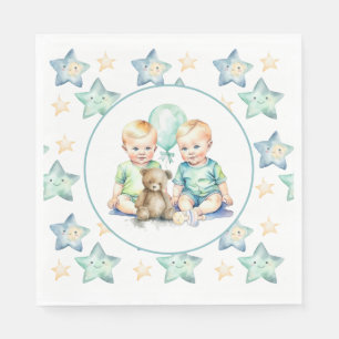 Servilleta De Papel Watercolor Twin Boys Baby Shower