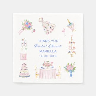 Servilleta De Papel    Watercolor whimsical hand drawn bridal shower