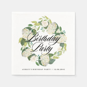 Servilleta De Papel Watercolor White Hydrangea Wreath Birday Party