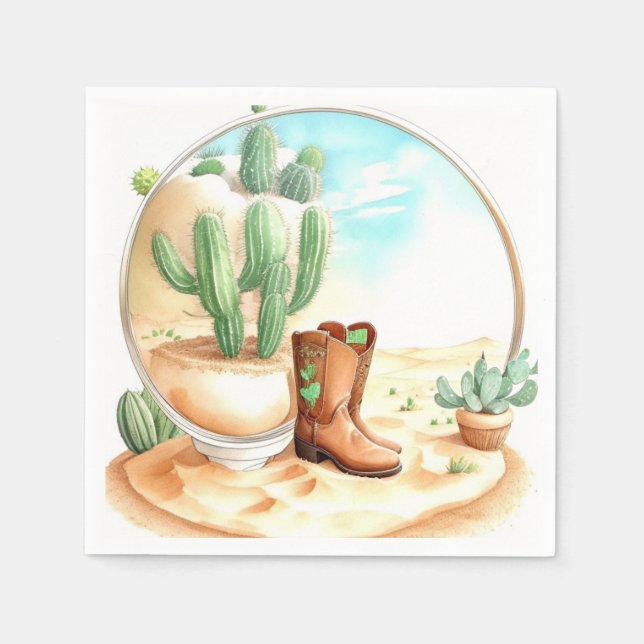Servilleta De Papel Watercolor Wild West Boy Baby Shower (Anverso)