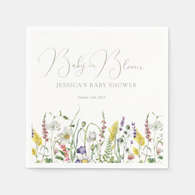 Servilleta De Papel Watercolor Wildflower Baby Shower (Anverso)