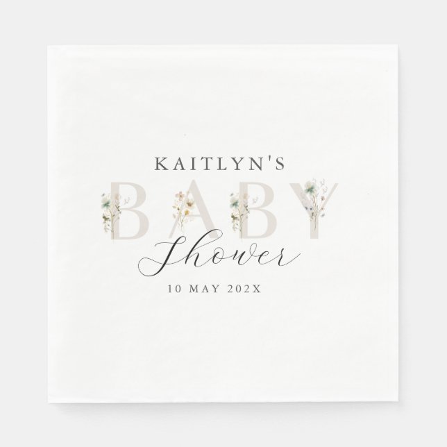 Servilleta De Papel Watercolor Wildflower Baby Shower (Anverso)