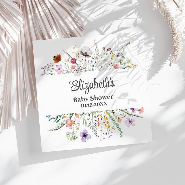 Servilleta De Papel Watercolor Wildflower Meadow Baby Shower (Watercolor Wildflower Meadow Baby Shower Napkins on a sunny white table.)