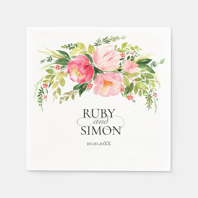 Servilleta De Papel watercolor wildflower meadow wreath wedding (Anverso)