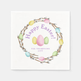 Servilleta De Papel Watercolor Willow Wreath Pastel Happy Easter