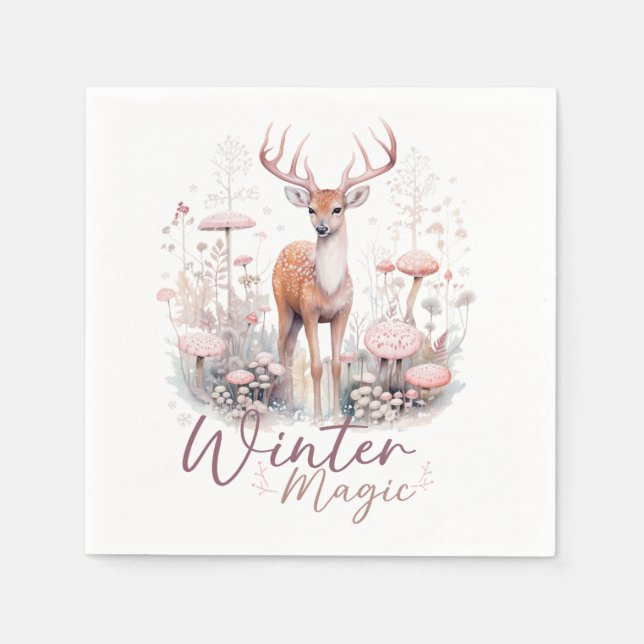Servilleta De Papel Watercolor Winter Magic Deer (Anverso)