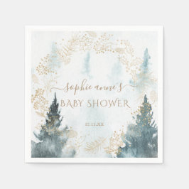 Servilleta De Papel Watercolor Winter Scenery Gold Baby Shower