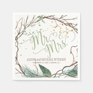 Servilleta De Papel Watercolor winter wreath mr y mrs script boda