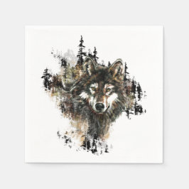Servilleta De Papel Watercolor Wolf Mountain Animal Nature Art