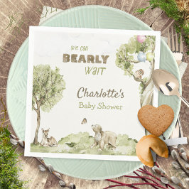 Servilleta De Papel Watercolor Woodland Bearly Wait Baby Shower