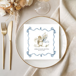 Servilleta De Papel Watercolor Woodland Blue Bow Squirrel Baby Shower