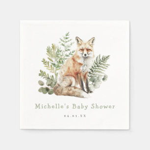 Servilleta De Papel Watercolor Woodland Fox Baby Shower