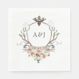 Servilleta De Papel Watercolor Woodland Laurel Escudo Monograma Boda