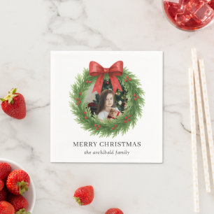 Servilleta De Papel Watercolor Wreath Photo Modern Navidades