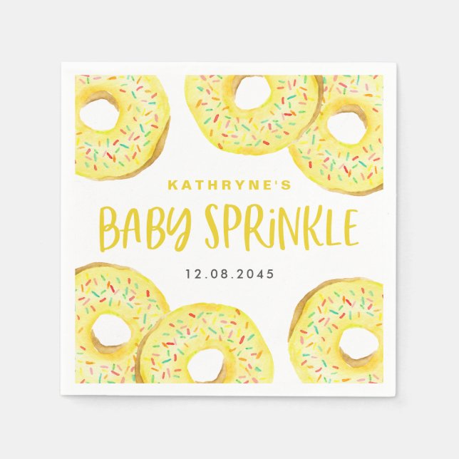 Servilleta De Papel Watercolor Yellow Sprinkle Donuts Baby Sprinkle (Anverso)