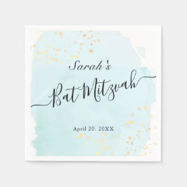 Servilleta De Papel WatercolorBlue x Gold Bat Mitzvah Napkins