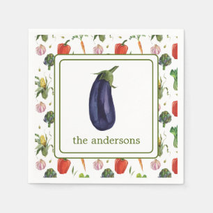 Servilleta De Papel Watercolour Organic Produce Eggplant
