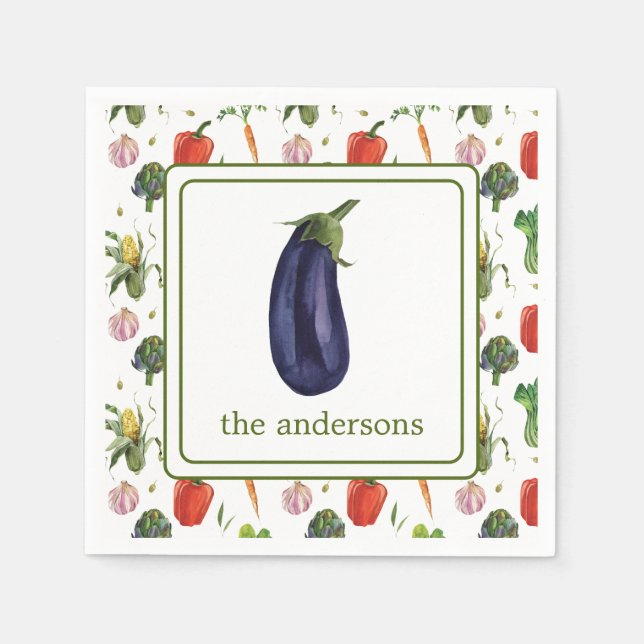 Servilleta De Papel Watercolour Organic Produce Eggplant (Anverso)