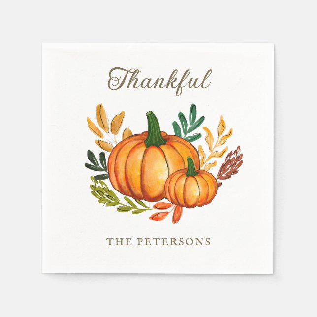 Servilleta De Papel Watercolour Rustic Pumpkin Thanksgiving Dinner (Anverso)