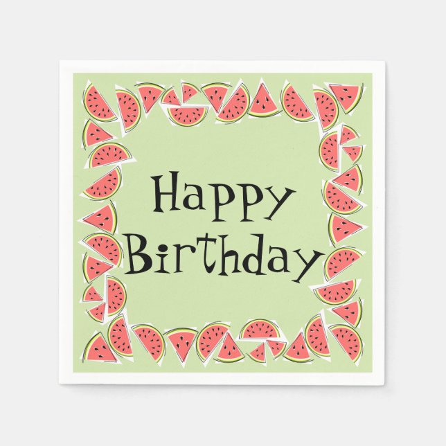 Servilleta De Papel Watermelon Green Pieces Square Happy Birday (Anverso)