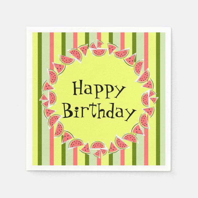 Servilleta De Papel Watermelon Stripe Classic Happy Birday (Anverso)