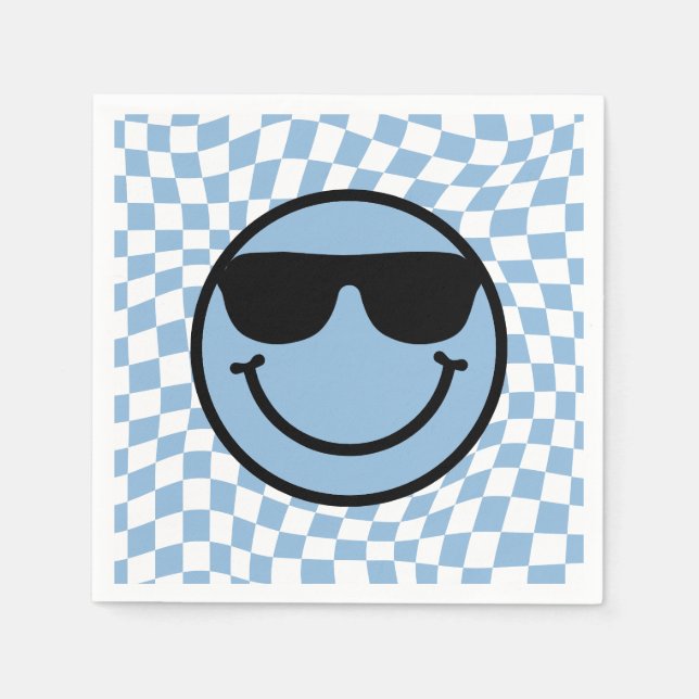 Servilleta De Papel Wavy Blue Guay Preppy Smile Cumpleaños (Anverso)