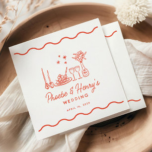 Servilleta De Papel Wavy Whimsical Boda de Doodle de Pasta Italiana