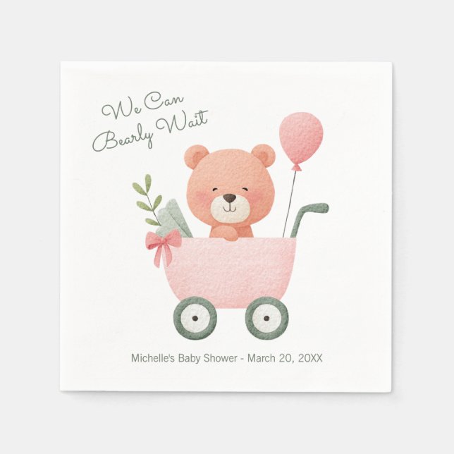 Servilleta De Papel "We Can Bearly Wait" Baby Shower (Anverso)