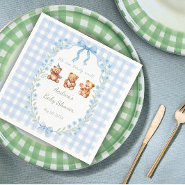 Servilleta De Papel We Can Bearly Wait Blue Gingham Baby Shower