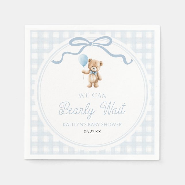 Servilleta De Papel We Can Bearly Wait Blue Teddy Bear Baby Shower (Anverso)
