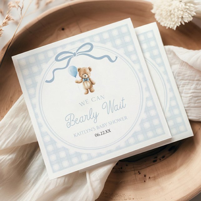 Servilleta De Papel We Can Bearly Wait Blue Teddy Bear Baby Shower (Subido por el creador)