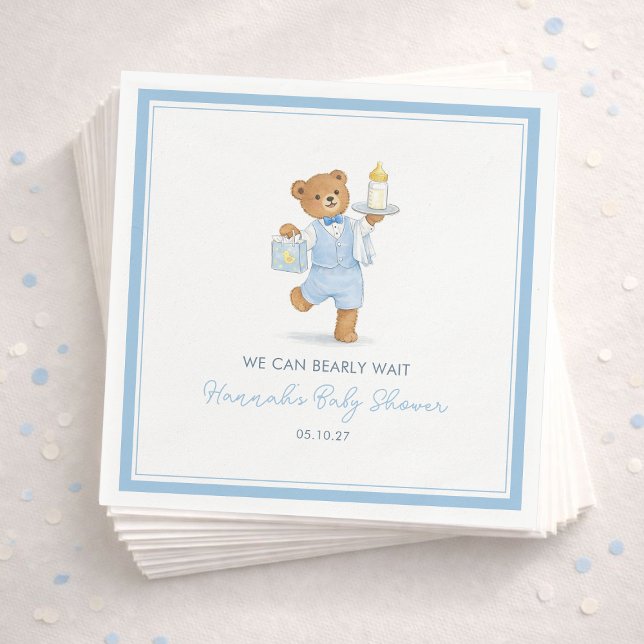 Servilleta De Papel We Can Bearly Wait Cute Blue Boy Teddy Baby Shower (Subido por el creador)