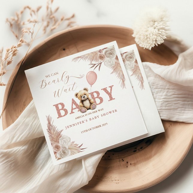 Servilleta De Papel We Can Bearly Wait Girl Teddy Bear Pink Boho (Subido por el creador)