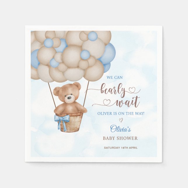 Servilleta De Papel We Can Bearly Wait Hot Air Balloon Baby Shower (Anverso)