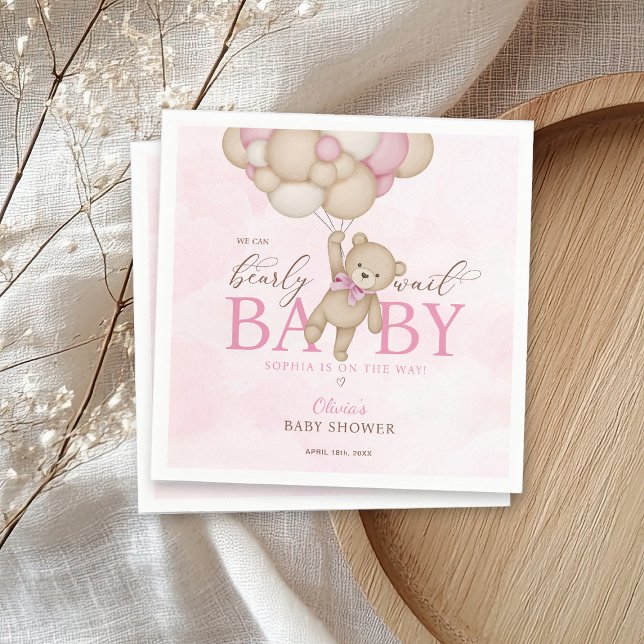 Servilleta De Papel We Can Bearly Wait Pink Baby Shower (Subido por el creador)
