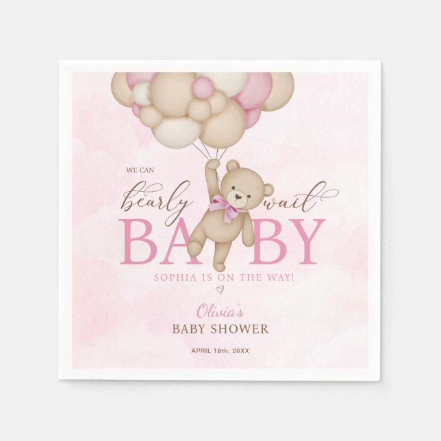 Servilleta De Papel We Can Bearly Wait Pink Baby Shower (Anverso)