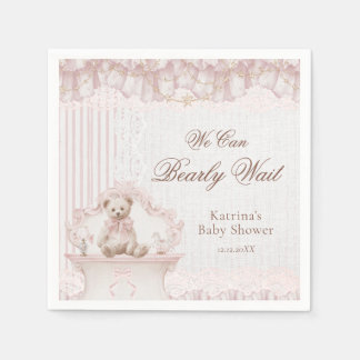 Servilleta De Papel We Can Bearly Wait Pink Nursery Girl Baby Shower