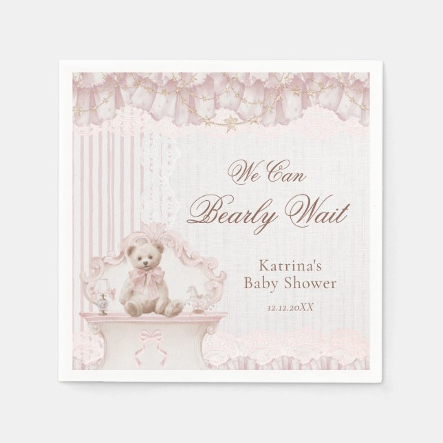 Servilleta De Papel We Can Bearly Wait Pink Nursery Girl Baby Shower (Anverso)