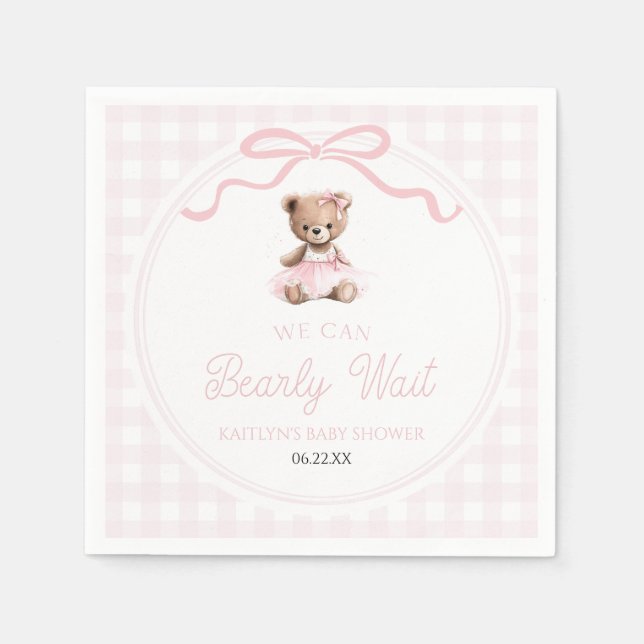 Servilleta De Papel We Can Bearly Wait Pink Teddy Bear Baby Shower (Anverso)