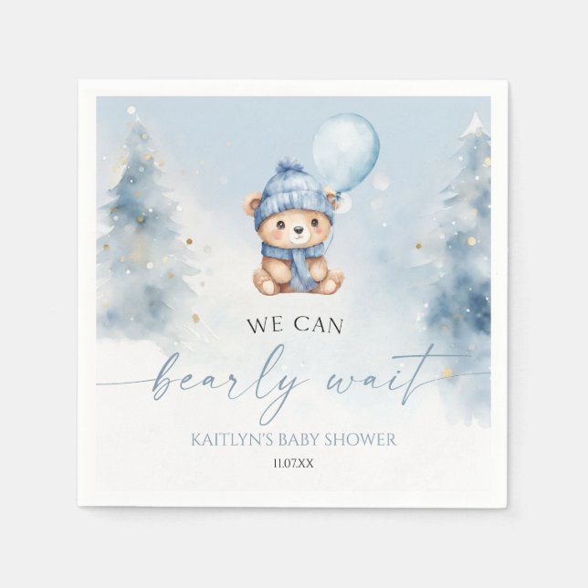 Servilleta De Papel We Can Bearly Wait Winter Teddy Bear Baby Shower (Anverso)