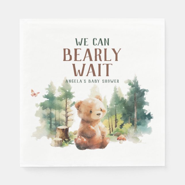 Servilleta De Papel We Can Bearly Wait Woodland Baby Shower Napkins (Anverso)