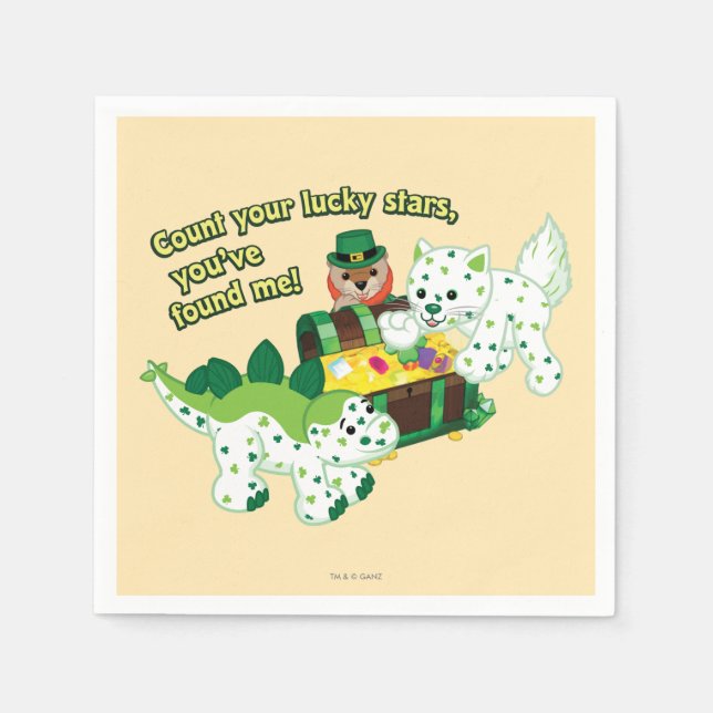 Servilleta De Papel Webkinz Leprechaun Clover Cat Lucky Dino (Anverso)