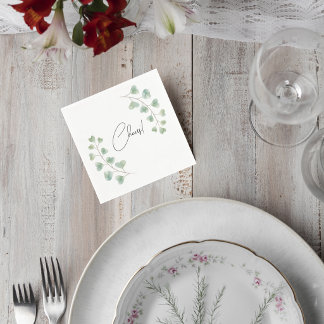 Servilleta De Papel Wedding Cocktail Napkin with Eucalyptus Leaves