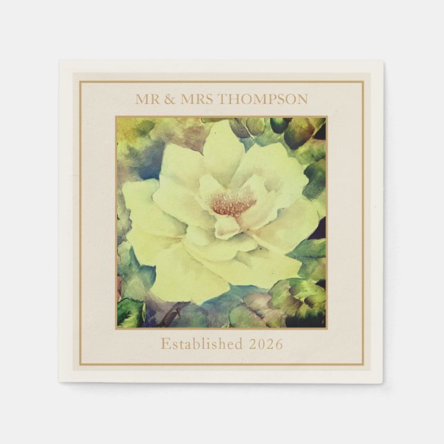 Servilleta De Papel Wedding Cocktail Napkins | Lemon Rose Floral  (Anverso)