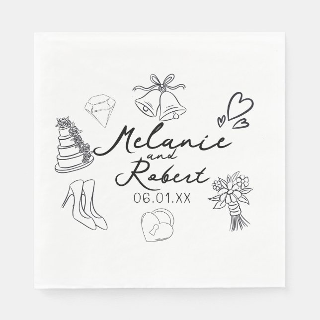 Servilleta De Papel Wedding Doodle Save the Dates Wedding Anniversary  (Anverso)