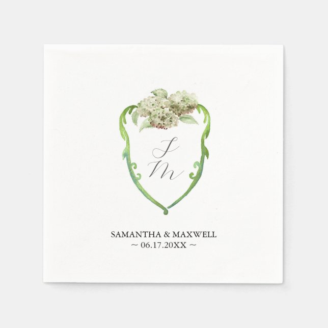 Servilleta De Papel Wedding Monogram Napkins Green Hydrangea (Anverso)