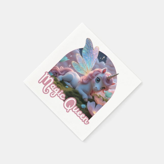 Servilleta De Papel Weißes Einhorn mit Flügeln - Magic Queen (Borde)