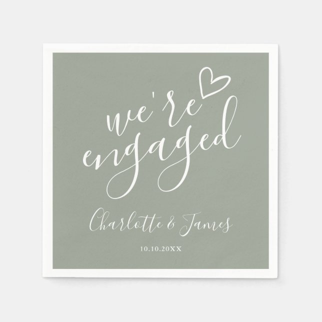 Servilleta De Papel We're Engaged Engagement Party Sage Green (Anverso)