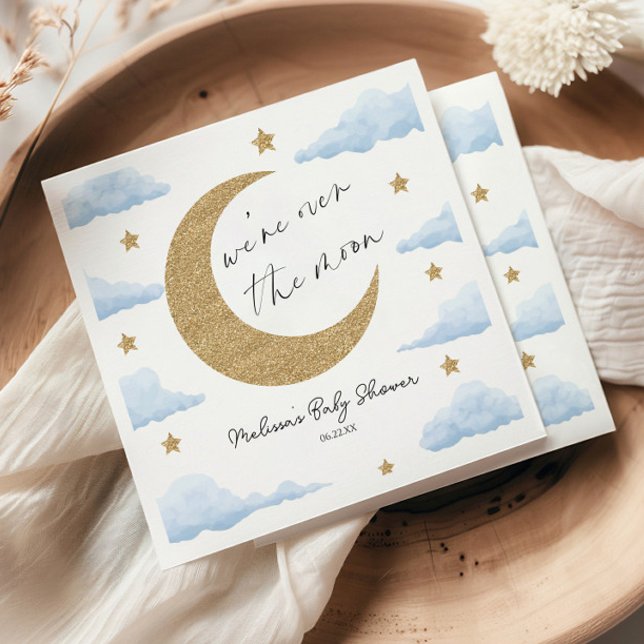 Servilleta De Papel We're Over The Moon Blue Celestial Baby Shower (Subido por el creador)